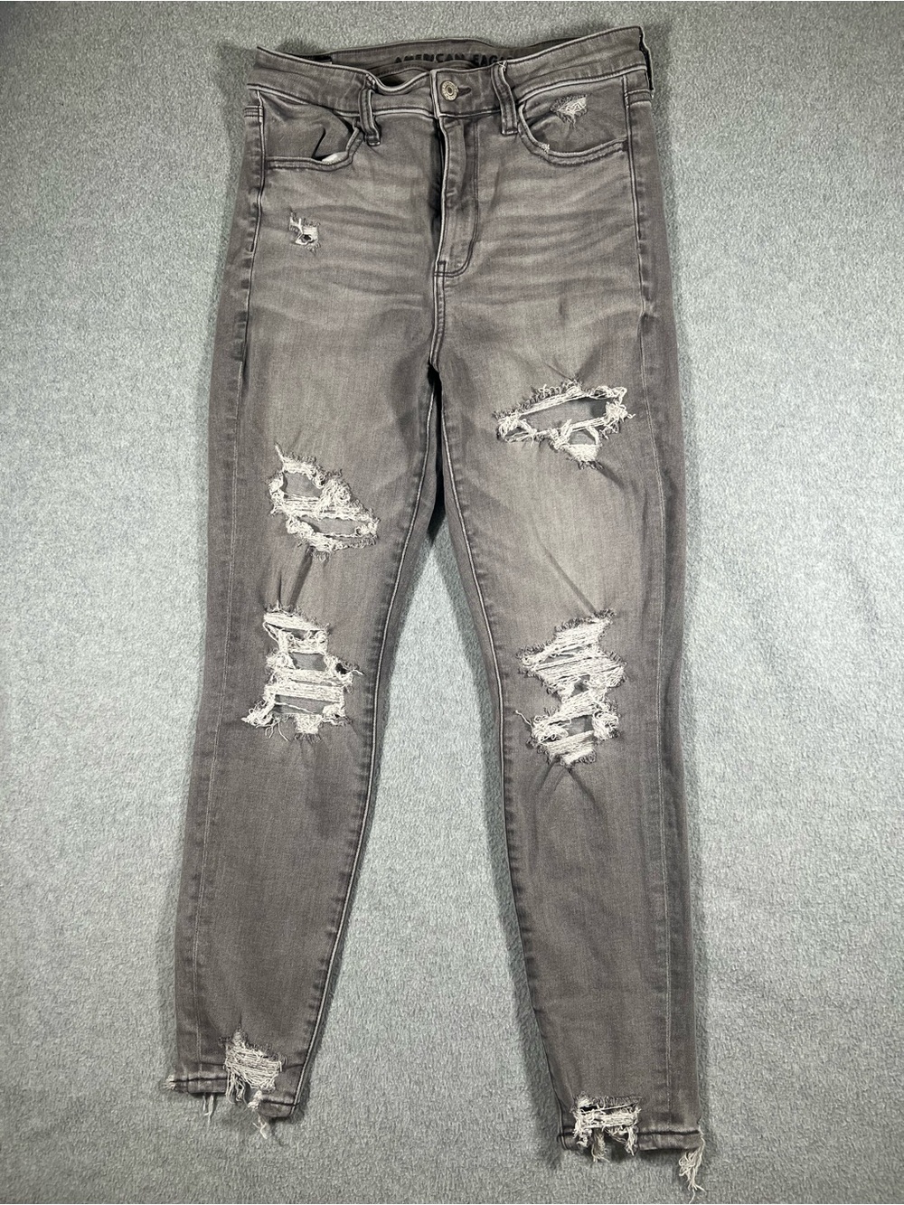 American Eagle Outfitters Distressed Skinny High Rise Stretch Jeans Gray 8 Short